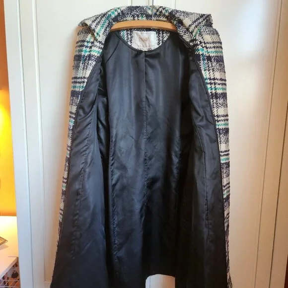 Wool Textured Plaid Trench Pea Lapel Coat Small Estimated Size 4 - Picture 6 of 12